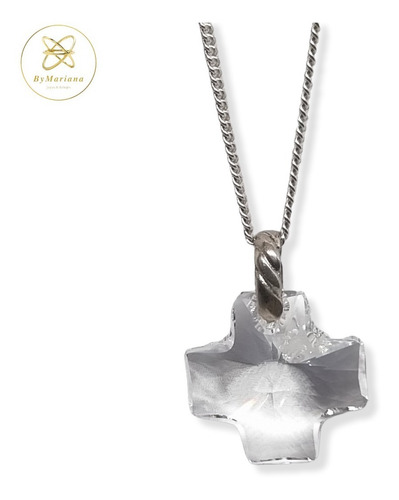 Imagen 3 de 7 de Dije Plata Cristal Swa Cruz Transparente 20mm