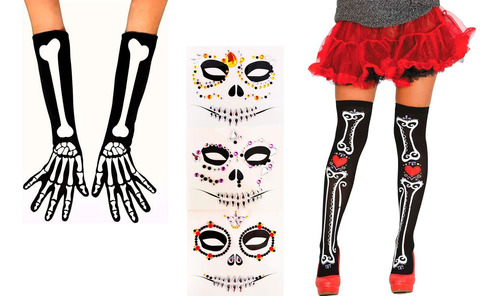 Kit Combo Catrina: Guantes Y Medias