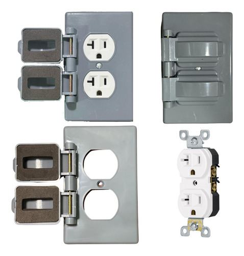 Contacto Doble Duplex 20a Blanco Con Tapa Intemperie 3 Pack