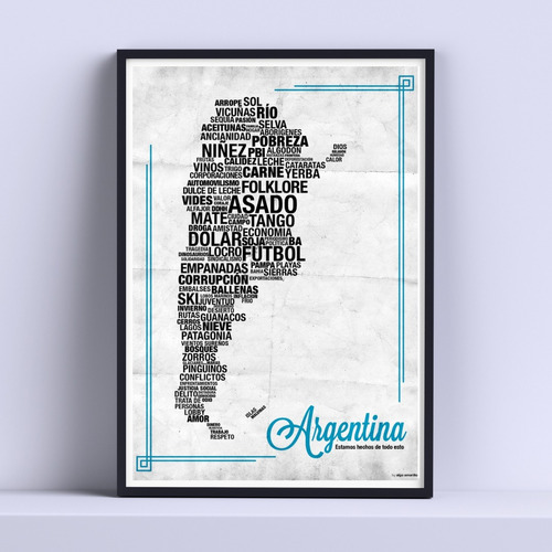 Cuadro Argentina En Palabras 30x40cm Deco Listo P Colgar