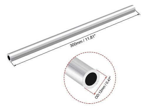 Tubo Redondo De Aluminio 6063 De 300 Mm, 12 Mm De Diámetro E