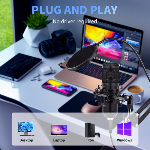 Micrófono De Condensador Usb, Kit De Micrófono De Pc De Comp
