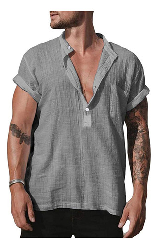 Camiseta De Hombre De Lino Y Algodón Con Cuello En V Jo