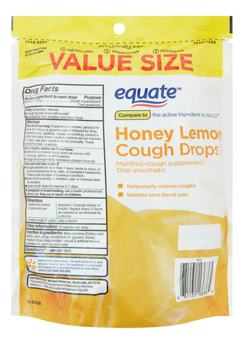 Equate Relief Honey Lemon Pastillas Miel Para La Tos 160 Pz