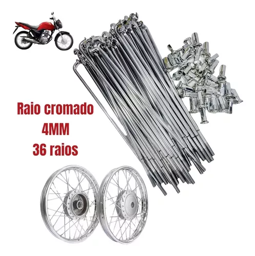 Jogo Raio Cromado Moto D/t + Niples Titan Fan Start Lona 4mm