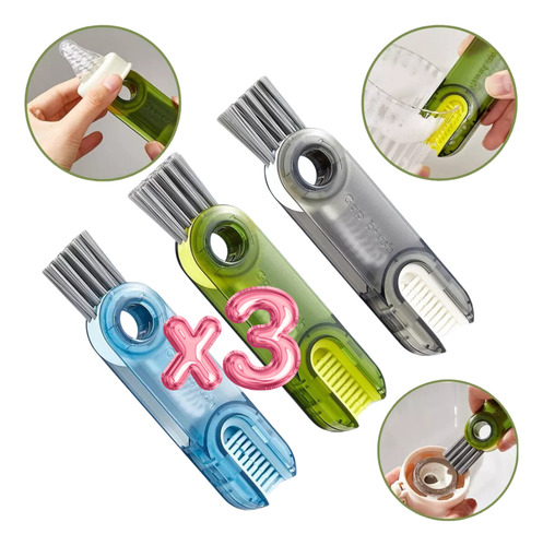 Cepillo Multi - Limpieza 3 En 1 Trastes Vasos Hogar Cocina