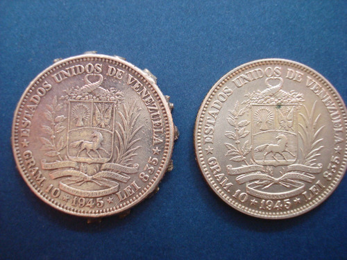 Moneda De Plata Bs 2 1945 10 Gr Ley 835