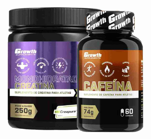 Creatina 250g Creapure+ Cafeina 420mg 60 Caps Growth