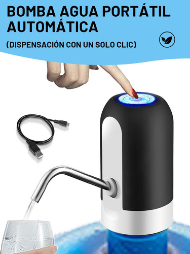 Dispensador Agua, Bomba Bombeo Automática, Carga Usb Negro