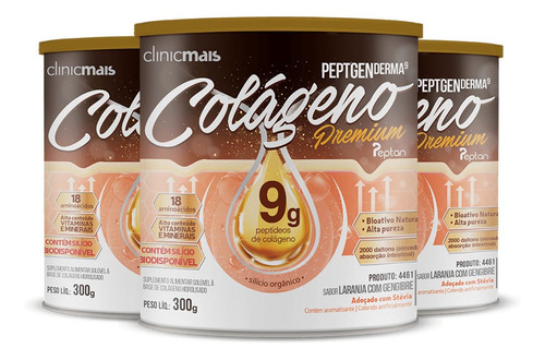 Kit 3 Colágeno Hidrolisado Clinicmais Laranja C/ Gengibre Sabor Laranja Com Gengibre