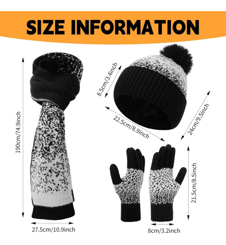 Conjunto De Gorro De Punto Con Pompón Para Mujer, Bufanda La