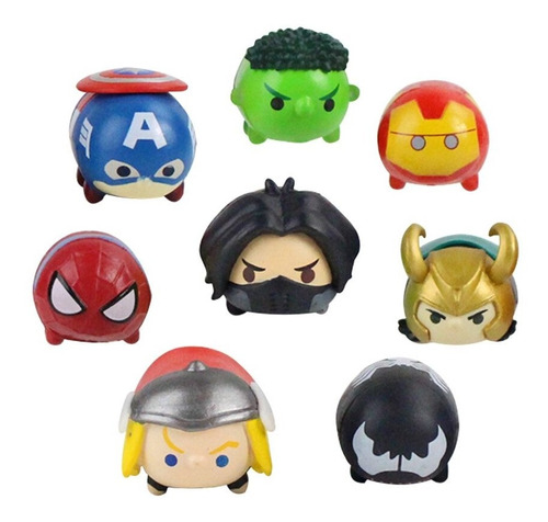 Set De 8 Piezas Marvel Avengers Tsum Q Super Heros Loki Thor