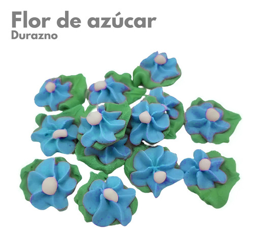 Flor De Azucar Durazno Mediana Con Hoja Nº3 Celeste X50u