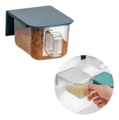Contenedor Hermetico De Cocina Para Pared Mesada + Cuchara Azul Acero