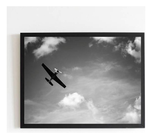 Quadro Fotografia Avião Voando 45x34 Com Vidro Moldura Preta