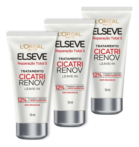 Kit 3 Uni Cicatri Renov Leave-in 50ml Loréal Paris Elseve