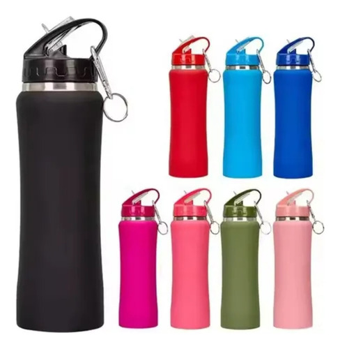 Garrafa Térmica 600ml Inox Squeeze Emborrachada Bico Flip