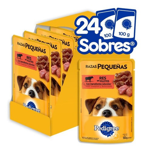 Pedigree Sobres Razas Pequeñas Sabor Res Filetes 24 Piezas