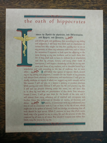 The Oath Of Hippocrates * Pergamino * Juramento Hipocratico 