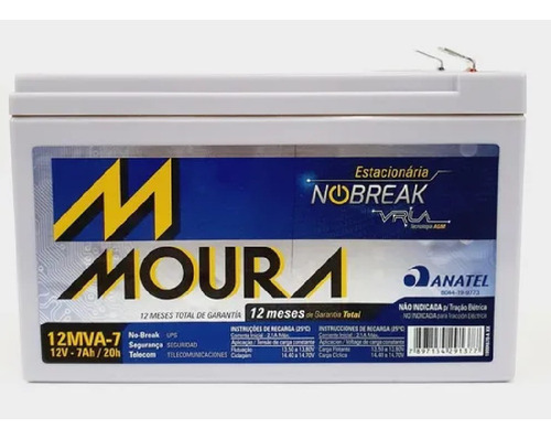 Imagem 4 de 5 de Kit 2 Baterias Selada Vrla Alarme Nobreak Bike 12v 7ah Moura
