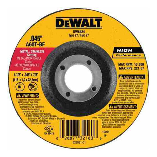 Disco De Corte Dewalt 4 Ultrafino C/r (dewalt-dw8424 Z)