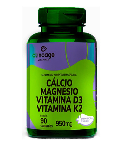 Cálcio Magnésio Vitamina D3 E Vit K2 90 Cápsulas Clinoage