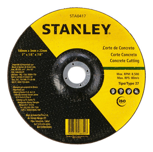 Disco Corte Concreto 7 Pulgadas (180mm) Sta0417 Stanley Color Plateado
