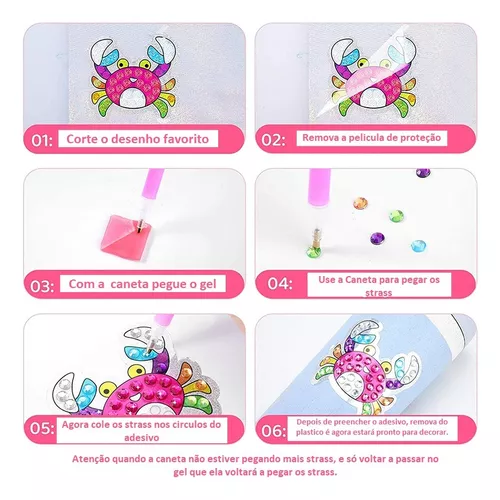 Kit Pintura De Diamante Infantil Big Gem Diamond Painting Com Caneta Para  Aplicacao Desenhos Sortidos