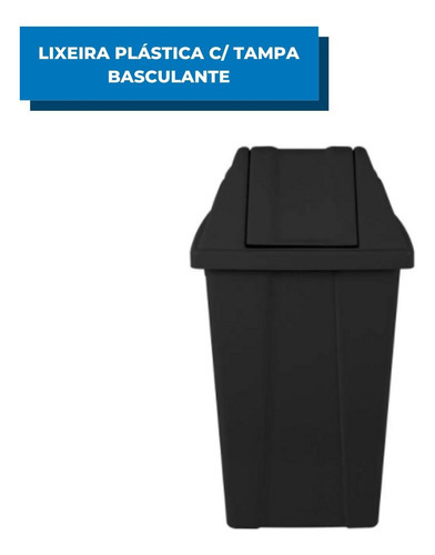 Cesto Lixeira Plástica Tampa Vai - Vem Basculante 60l Cor Preto