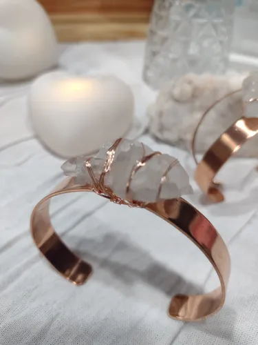 Pulsera Cobre Puro Con Cristal De Roca Natural