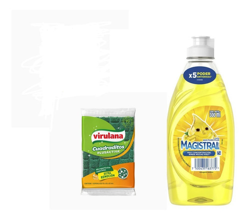 Detergente Magistral Plus Limon X300 Ml Antigrasa + Esponja