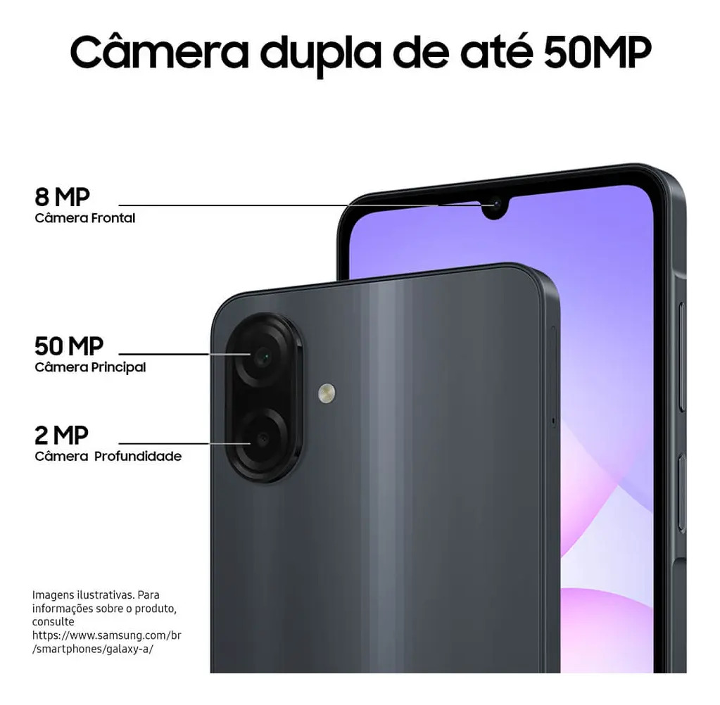 Smartphone Samsung Galaxy A07 4G 256GB 8GB Preto 6,7"