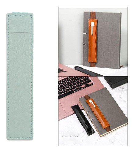 Estuche De Lápices De Cuero Pu Con Portalápices Azul Claro