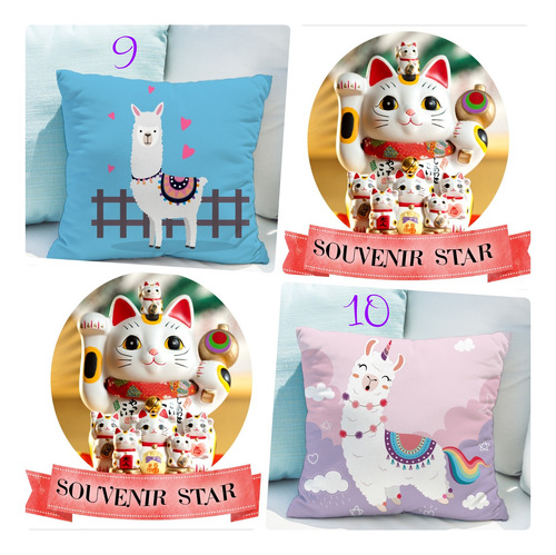 Souvenir 5 Almohadas 20x20cm Llamas Alpacas Coloridas