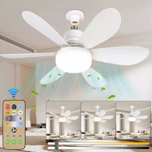 Santi Lampara Ventilador Con Control Remoto Ventilador De Techo Enchufe E27 3 Velocidades 3 Efectos De Luz Color Blanco Adecuado Para El Dormitorio Y Sala De Estar Y Cocina