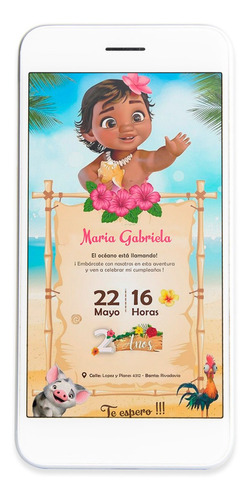 Invitacion Digital Moana Bebe Disney Tarjeta Whatsapp