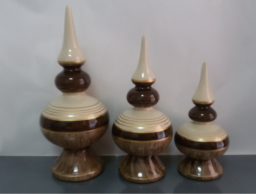 Imagem 2 de 4 de Conjunto Cerâmica Jogo Trio Vasos Style & Furo + Frut. M.