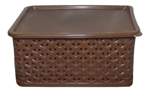 Caja Organizadora Plástica C/tapa Canasto Marrón Apilable M