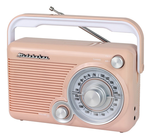 Studebaker Sb2002rg Radio Am/fm Portátil Con Conector Para Auriculares Y Conector Auxiliar (oro Rosa/blanco)