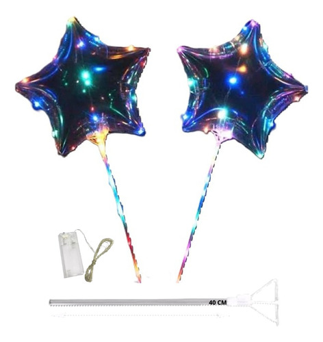 10 Globos Burbuja Cristal Estrella Led 45cm + Palito De 40cm