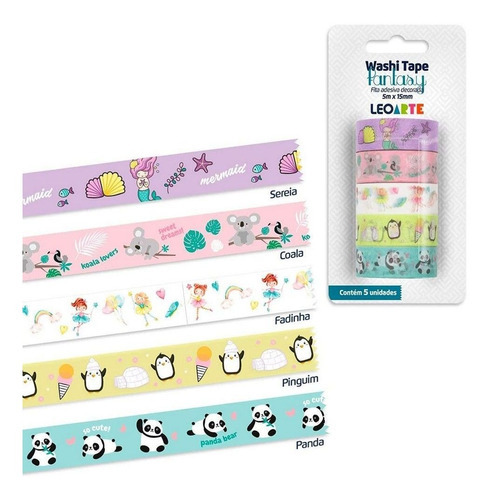 Washi Tape Fantasy Decorada Leoarte Cor 5 Cores