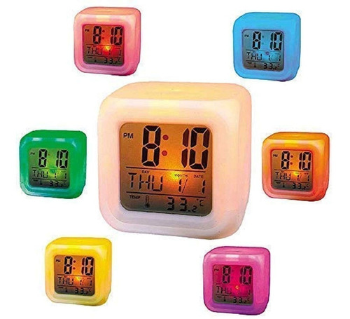 Imagen 1 de 4 de Reloj Despertador Cubo Luminoso Digital 6 Colores Led Alarma