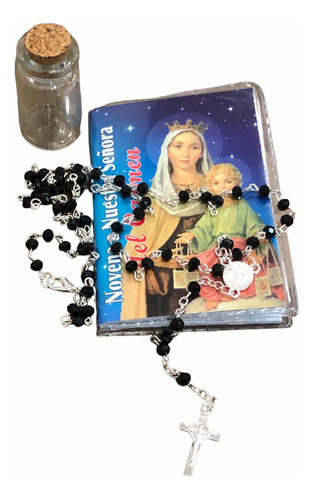 Camándula Negra En Botellita + Novena  Virgen Del Carmen Bol