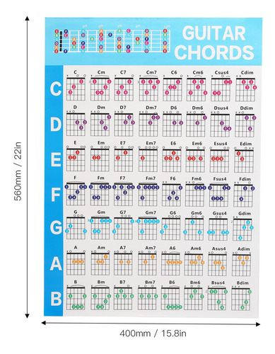Póster De Acordes De Guitarra De 56 Colores, Papel Estucado,