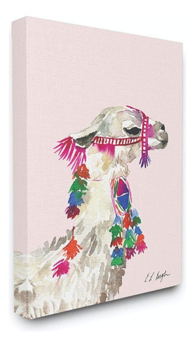 Stupell Industries Pink Llama Decorada Con Borlas Acuarela L