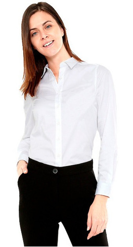 Camisa De Vestir Ejecutiva Dama, Blanco, Celeste