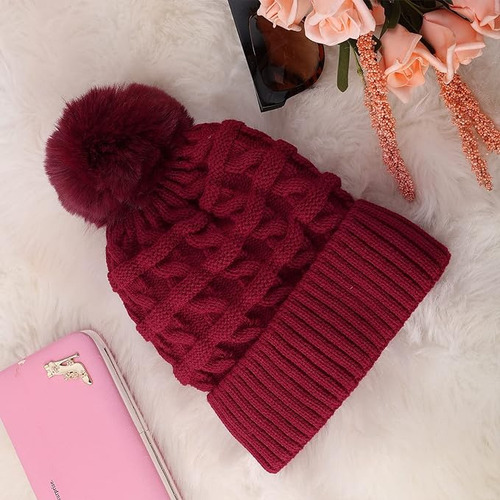 Gorro De Punto Pompom Para Mujer, Gorro De Invierno Con Form