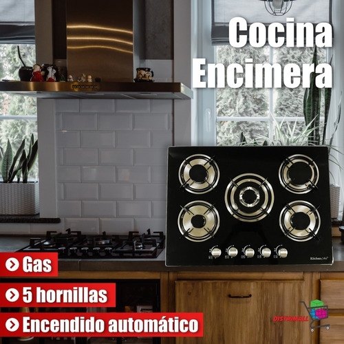 Imagen 2 de 7 de Cocina Encimera A Gas 5 Quemadores Con Vidrio Templado Nueva