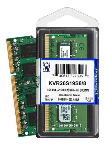 Imagen 2 de 2 de Memoria RAM ValueRAM color verde 8GB 1 Kingston KVR26S19S8/8