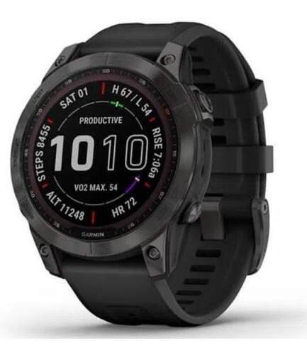 Relógio Smartwatch Garmin Fênix7 Cinza Carbono Titânio/preta Cor Da Caixa Preto Cor Da Pulseira Preto